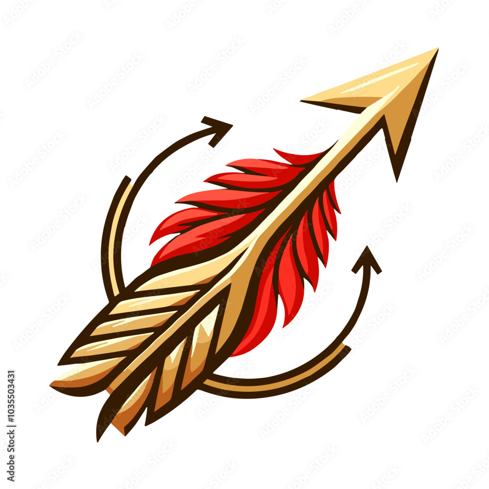 Fototapeta premium Cupid's arrow with feathers, symbol of love and passion, Valentine's Day, PNG, clipart