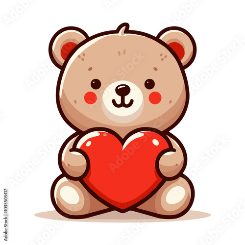 Cute teddy bear holding a heart, symbol of love for Valentine's Day, png , clipart