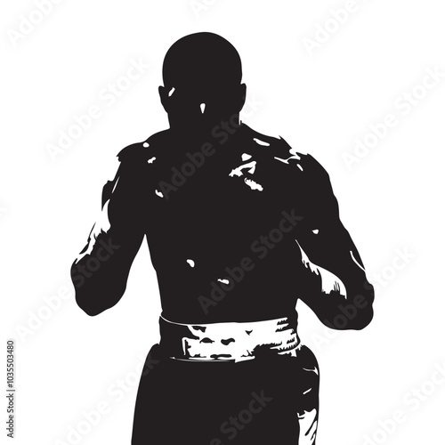 The Boxer's Stance: A powerful silhouette of a determined boxer in fighting stance, ready for the challenge, showcasing strength and resilience.