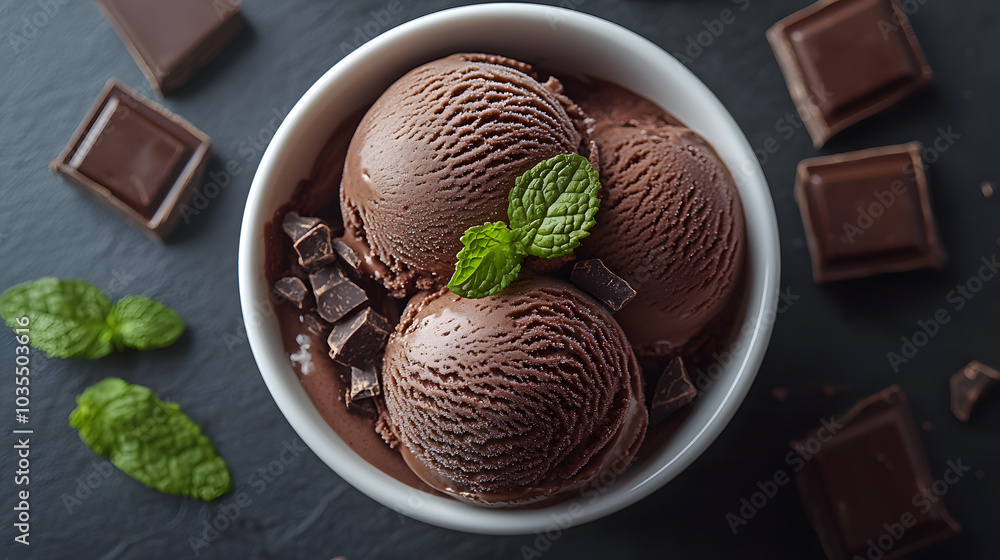 A Bowl of Chocolate Ice Cream Garnished with Mint Leaves and Drizzled Chocolate – A Delicious Dessert for Chocolate Lovers.
A Bowl of Chocolate Ice Cream Garnished with Mint Leaves and Drizzled Chocolate – A Delicious Dessert for Chocolate Lovers.