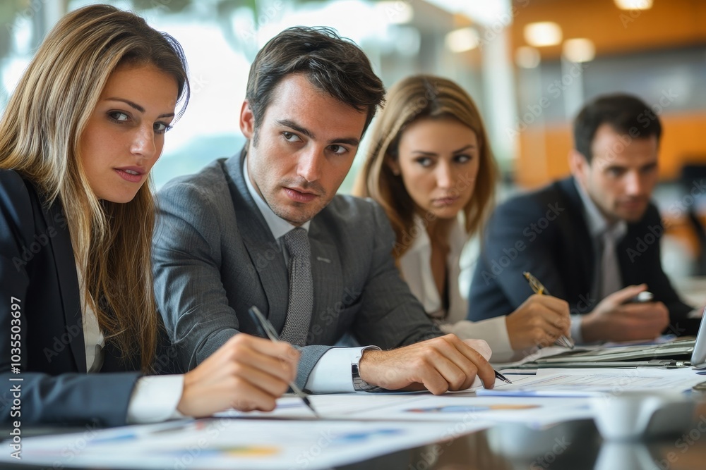 Business colleagues analyzing some reports in an office, Generative AI Business colleagues analyzing some reports in an office, Generative AI