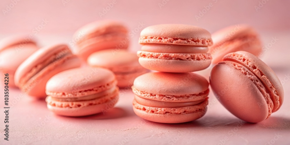 Fototapeta premium Delicate Pink Macarons Arranged in a Casual and Playful Presentation, Showcasing Their Textural Details and Delicate Pastel Hues