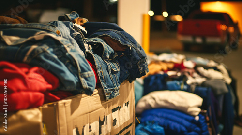 A clothing drive collecting items for homeless shelters in the community.