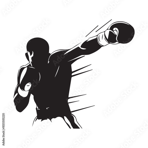 The Boxer's Stance: A powerful silhouette of a determined boxer in fighting stance, ready for the challenge, showcasing strength and resilience.