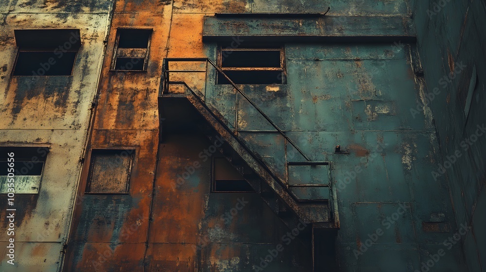 Rusty Metal Wall with Fire Escape Stairs Rusty Metal Wall with Fire Escape Stairs