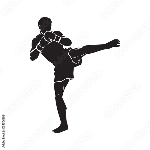 Kickbox fighter silhouette vector illustration