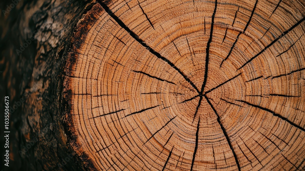 Fototapeta premium Close-up of a tree trunk with visible growth rings, isolated on a white background.