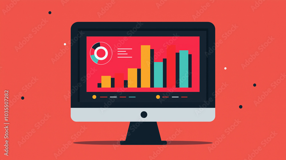 Modern Computer with Colorful Charts and Graphs Modern Computer with Colorful Charts and Graphs