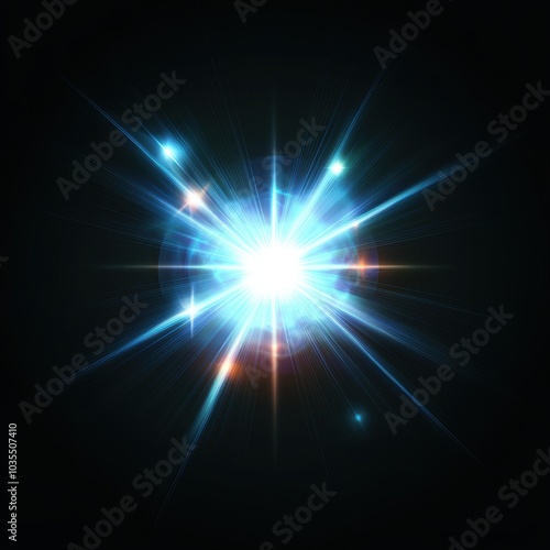 Bright star with lens flare isolated over black background