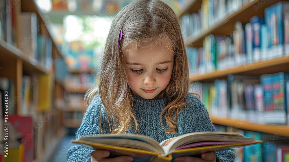 Child Reading in Library Child Reading in Library