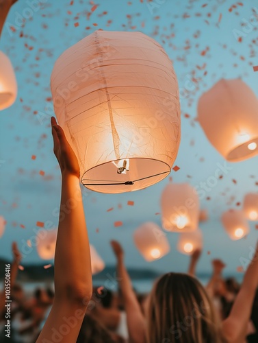 Lantern release festival with sky full of illuminated lanterns