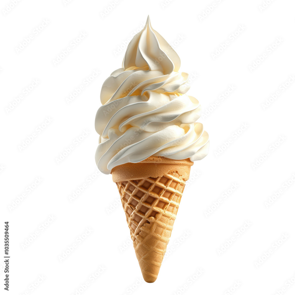 Delicious soft serve ice cream in a waffle cone, white isolate background. Delicious soft serve ice cream in a waffle cone, white isolate background.