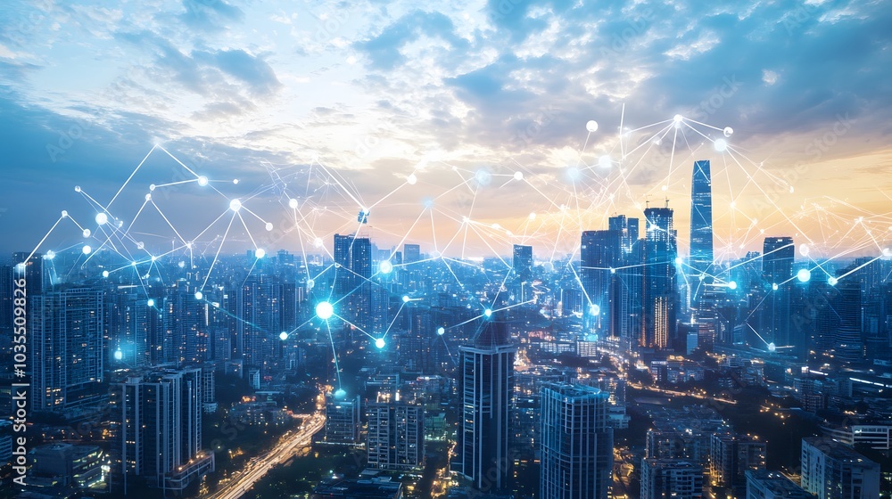 Fototapeta premium Smart city big data connection technology concept. 