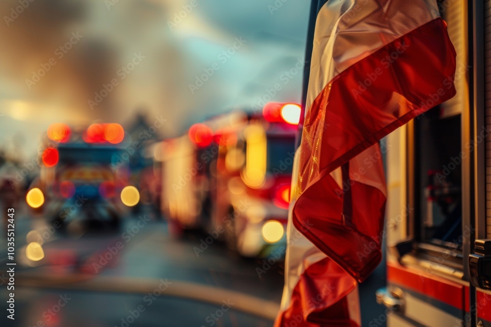 Fototapeta premium Close-up image of a fire station's flagpole with the national flag waving
