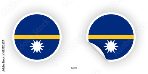 Nauru sticker flag in circle shape and circle peeled shape on white background. Nauru flag icon in circular form	