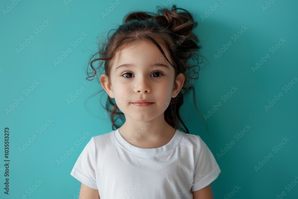 Portrait of a cute female little Caucasian child against blue background Portrait of a cute female little Caucasian child against blue background