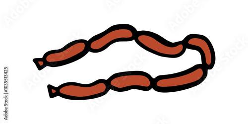 A hand-drawn vector illustration of a chain of sausages, depicted in a simple, cartoon style, ideal for representing traditional meat products or deli items in a minimalist design.