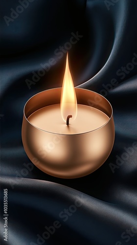 A golden oil lamp burns brightly atop an elegant fabric, creating a festive atmosphere for Diwali with intricate designs