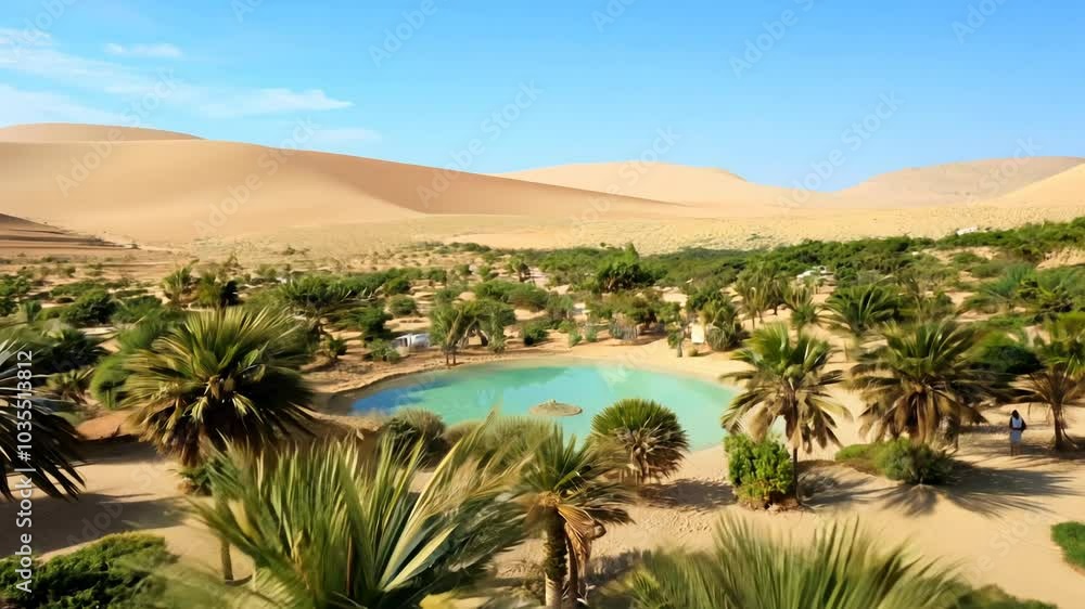 An oasis in the desert in the middle of the sand. Green area in the sandy desert
An oasis in the desert in the middle of the sand. Green area in the sandy desert
