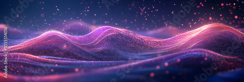 Wallpaper Mural Abstract Digital Landscape: A mesmerizing digital landscape, rendered in a vibrant palette of blue and pink, with cascading waves of particles creating a sense of movement and energy.   Torontodigital.ca