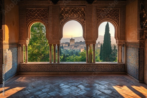 Alhambra Palace in Granada, Spain: An Ancient Arabic Fortress at Beautiful Sundown