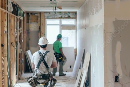 Drywall installation in a residential construction project