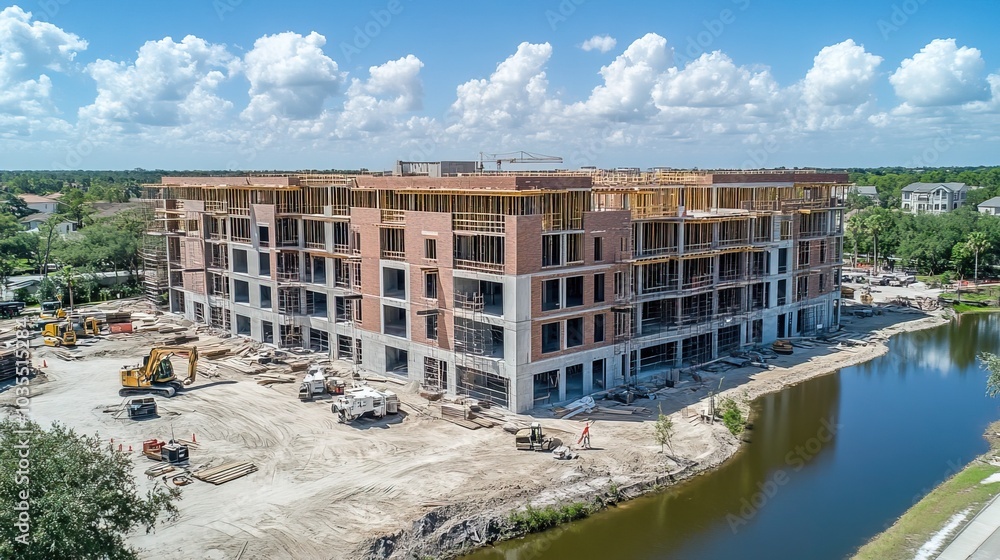 Aerial Drone Shot of Building Construction Finished Aerial Drone Shot of Building Construction Finished