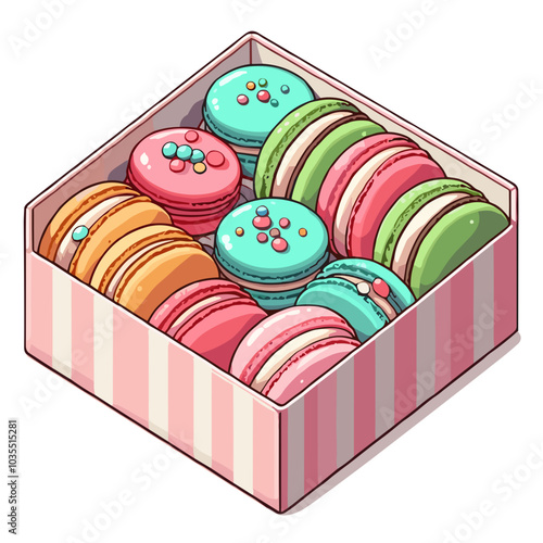 Box of colorful macarons, sweet treat Women's Day  clipart, PNG