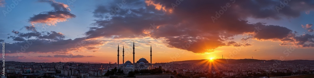 Ankara. Kocatepe Mosque in Sunset. Anatolian Architecture in Capital City Landscape Ankara. Kocatepe Mosque in Sunset. Anatolian Architecture in Capital City Landscape