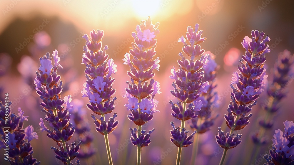 Serene Lavender Flowers in Morning Light Swaying in the Breeze Serene Lavender Flowers in Morning Light Swaying in the Breeze