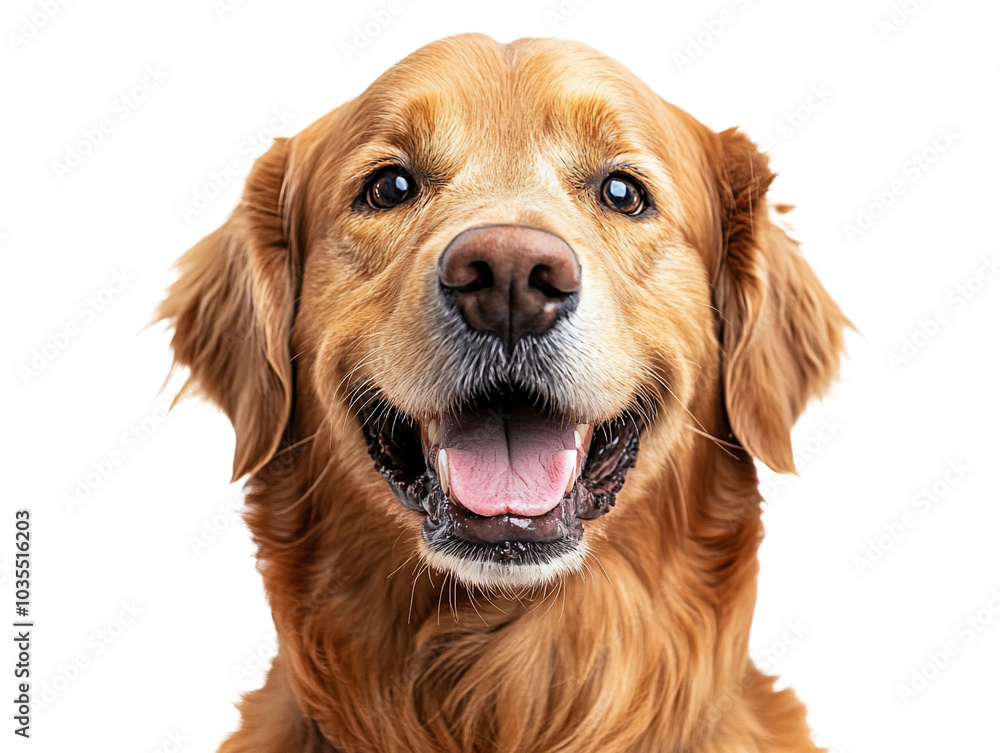 A smiling golden retriever with a friendly expression. A smiling golden retriever with a friendly expression.