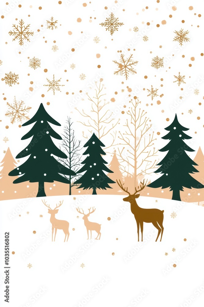 Naklejka premium Christmas tree with reindeer background for greeting card poster design.