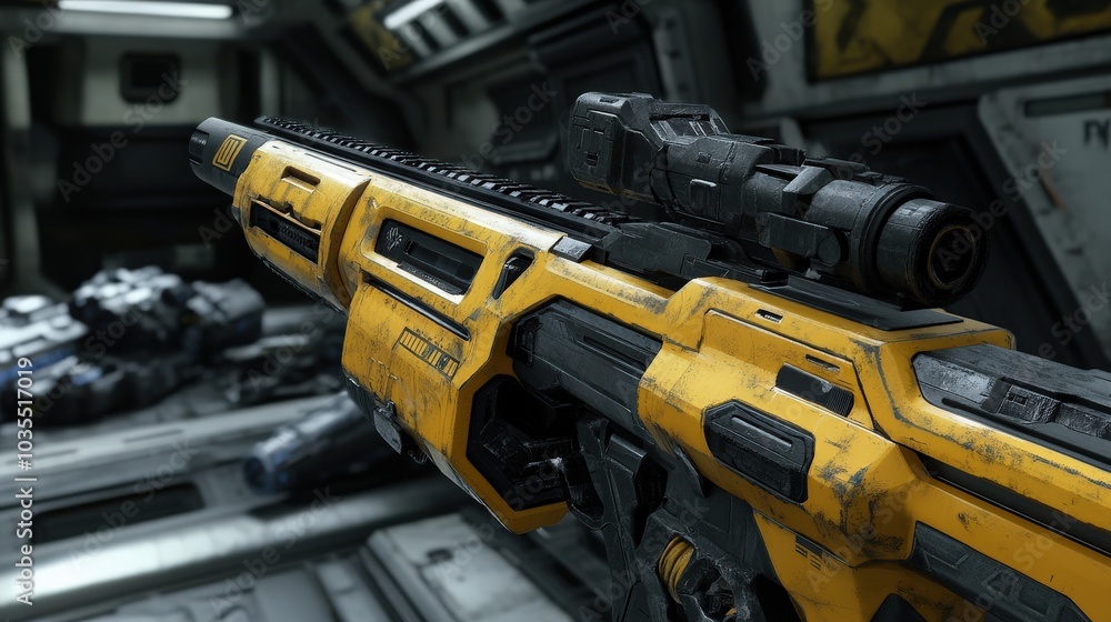 Armory in an Urban Industrial Setting. Sci Fi Guns Construction with Action Guns Armory in an Urban Industrial Setting. Sci Fi Guns Construction with Action Guns