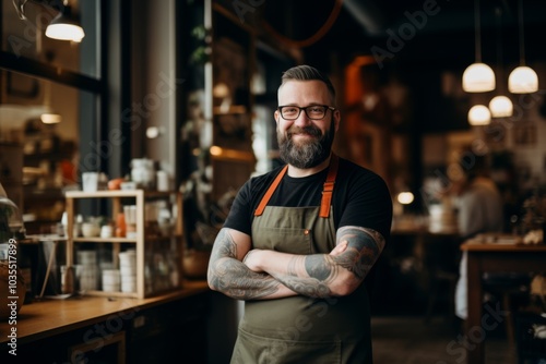 Fototapeta Naklejka Na Ścianę i Meble -  Portrait of a female small business owner in front of her store