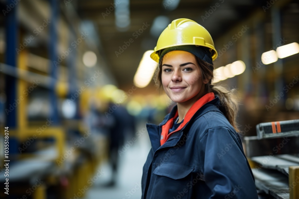 Portrait of a young woman working in industrial factory Portrait of a young woman working in industrial factory