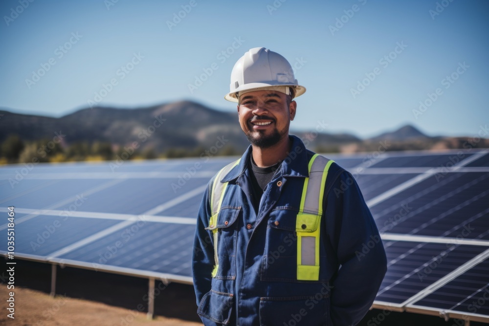 Portrait of a middle aged male engineer on solar farm Portrait of a middle aged male engineer on solar farm
