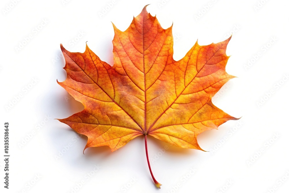 Autumn maple leaf isolated on white background in forced perspective Autumn maple leaf isolated on white background in forced perspective