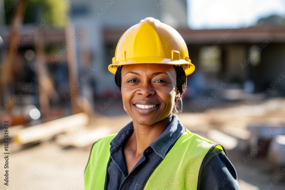 Smiling portrait of a middle aged female businesswoman on construction site Smiling portrait of a middle aged female businesswoman on construction site