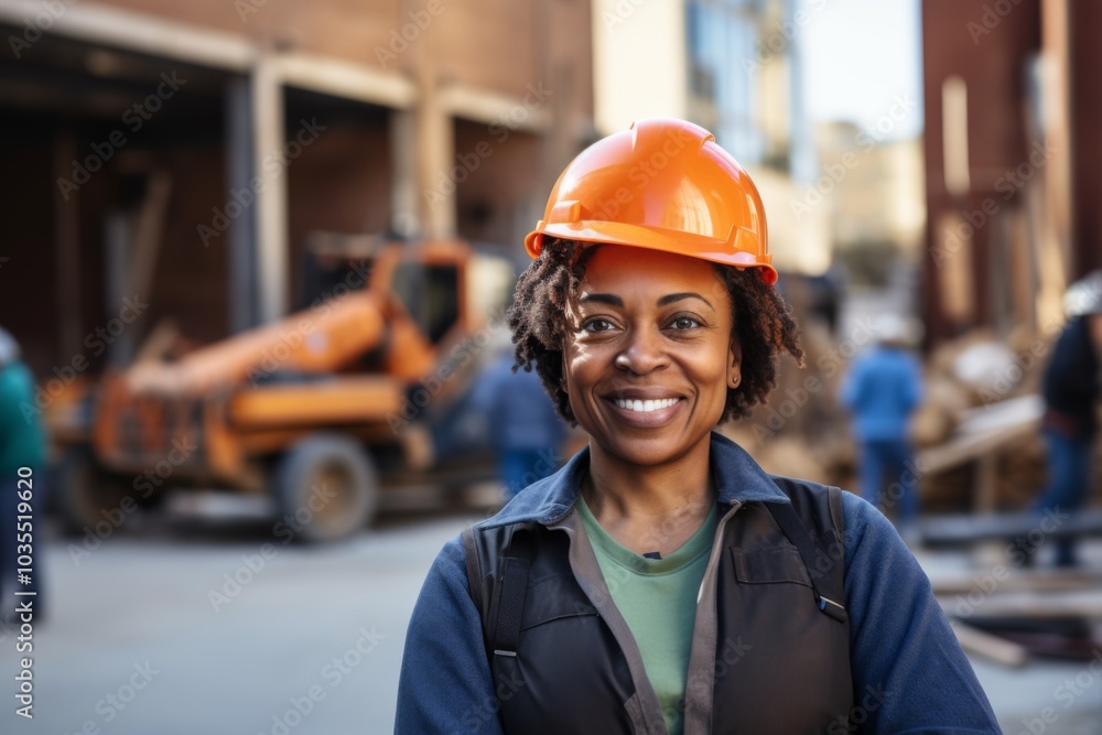 Smiling portrait of a middle aged female businesswoman on construction site Smiling portrait of a middle aged female businesswoman on construction site