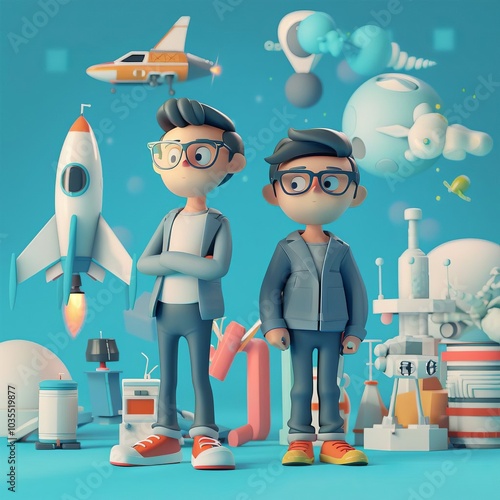 318 Ambitious 3D cartoon tech entrepreneurs seeking to change the world with their innovations photo