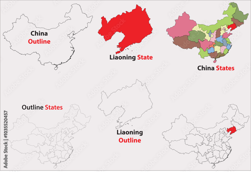 Obraz premium Liaoning map vector of China, Liaoning line map, Liaoning with city map, Liaoning outline map