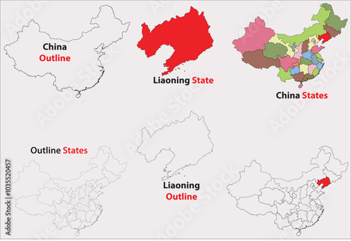 Liaoning map vector of China, Liaoning line map, Liaoning with city map, Liaoning outline map