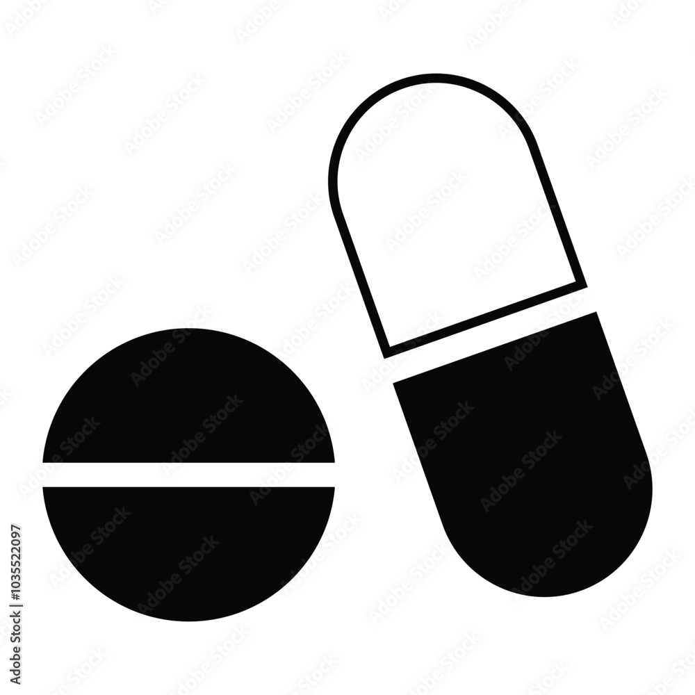 Pills medical icon. A set of icons, symbols of pills, medicines, capsules and vitamins. Medical drugs vector icon. Black pills icons isolated on the white background. Vector illustration. Pills medical icon. A set of icons, symbols of pills, medicines, capsules and vitamins. Medical drugs vector icon. Black pills icons isolated on the white background. Vector illustration.