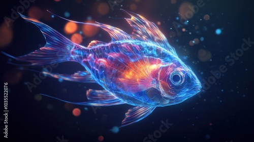 A captivating illustration of a deep-sea fish, a mysterious creature with beautiful transparent and colorful features photo