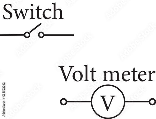 Electrical symbols of switch and volt meter