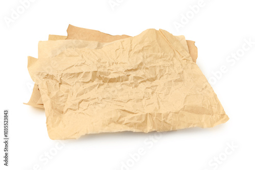 Crumpled kraft paper sheets isolated on white