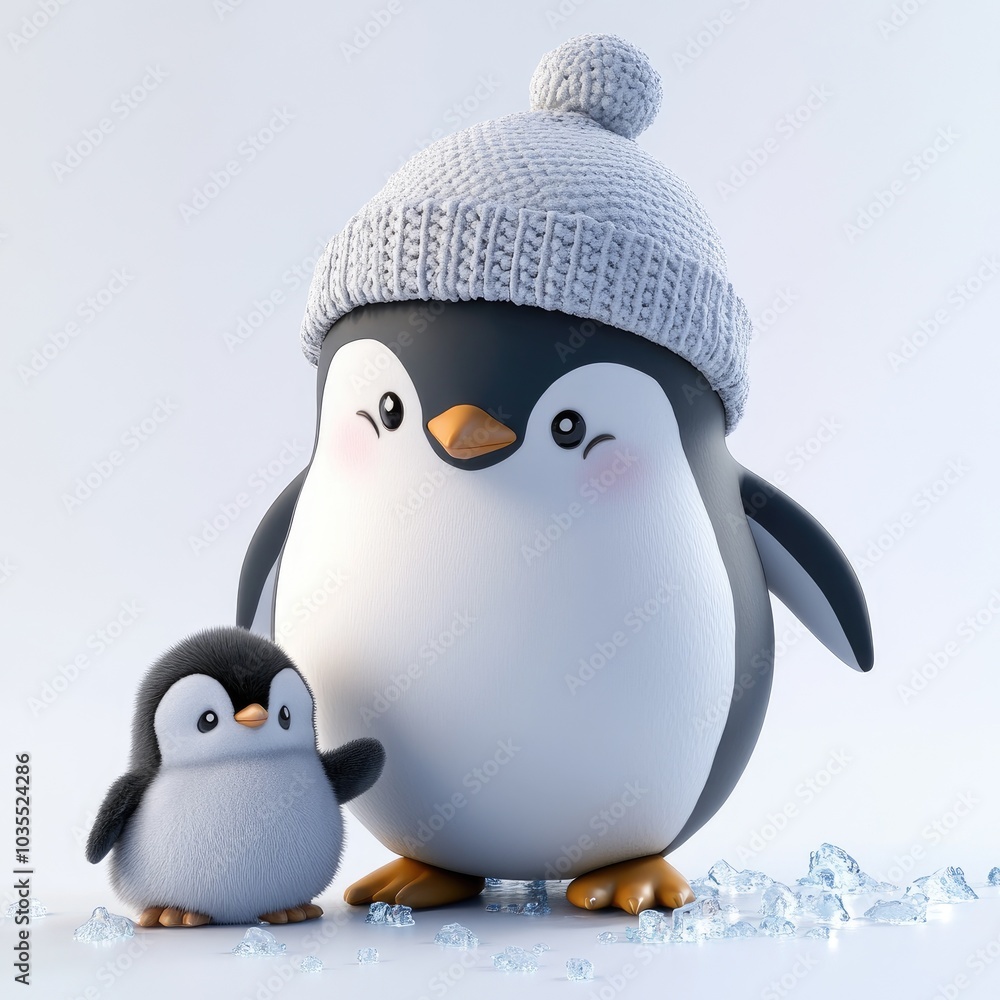 Fototapeta premium Charming Penguins in Winter Hats: Ideal for Children Stories