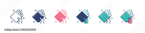 simple hand holding book icon set education study school library signs vector illustration for web and app