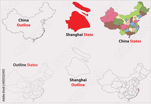 Shanghai map vector of China, Shanghai line map, Shanghai with city map, Shanghai outline map