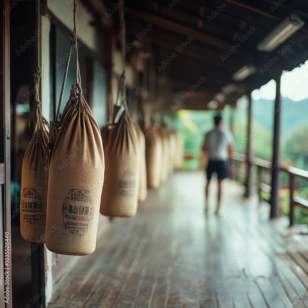 Obraz premium Muay Thai Training Scene in Traditional Setting